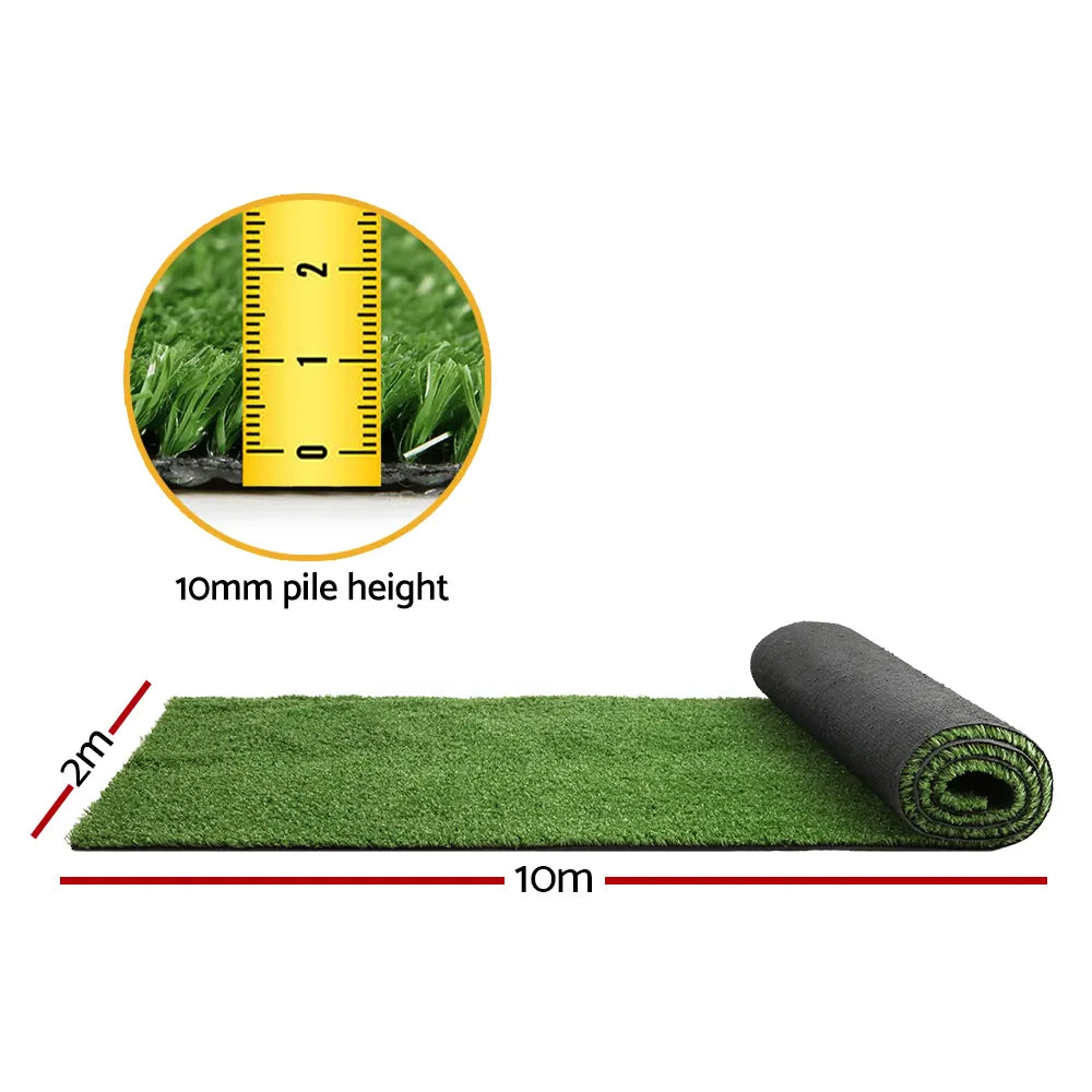 Prime Turf Artificial Grass 2mx10m 10mm Synthetic Fake Lawn Turf Plant Plastic Olive - Image 2