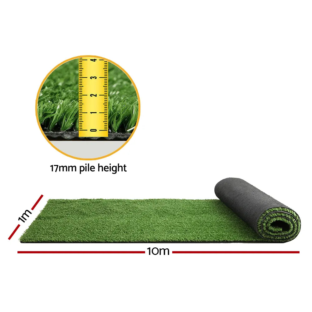 Prime Turf Artificial Grass 1mx10m 17mm Synthetic Fake Lawn Turf Plant Plastic Olive - Image 2