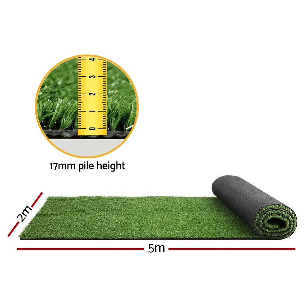Prime Turf Artificial Grass 2mx5m 17mm Synthetic Fake Lawn Turf Plant Plastic Olive - Image 2