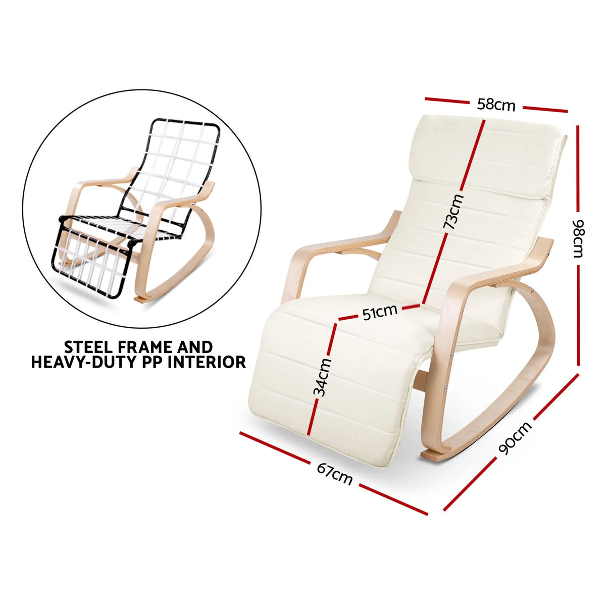 Artiss Rocking Armchair Footrest Nursing Beige Afton - Image 2