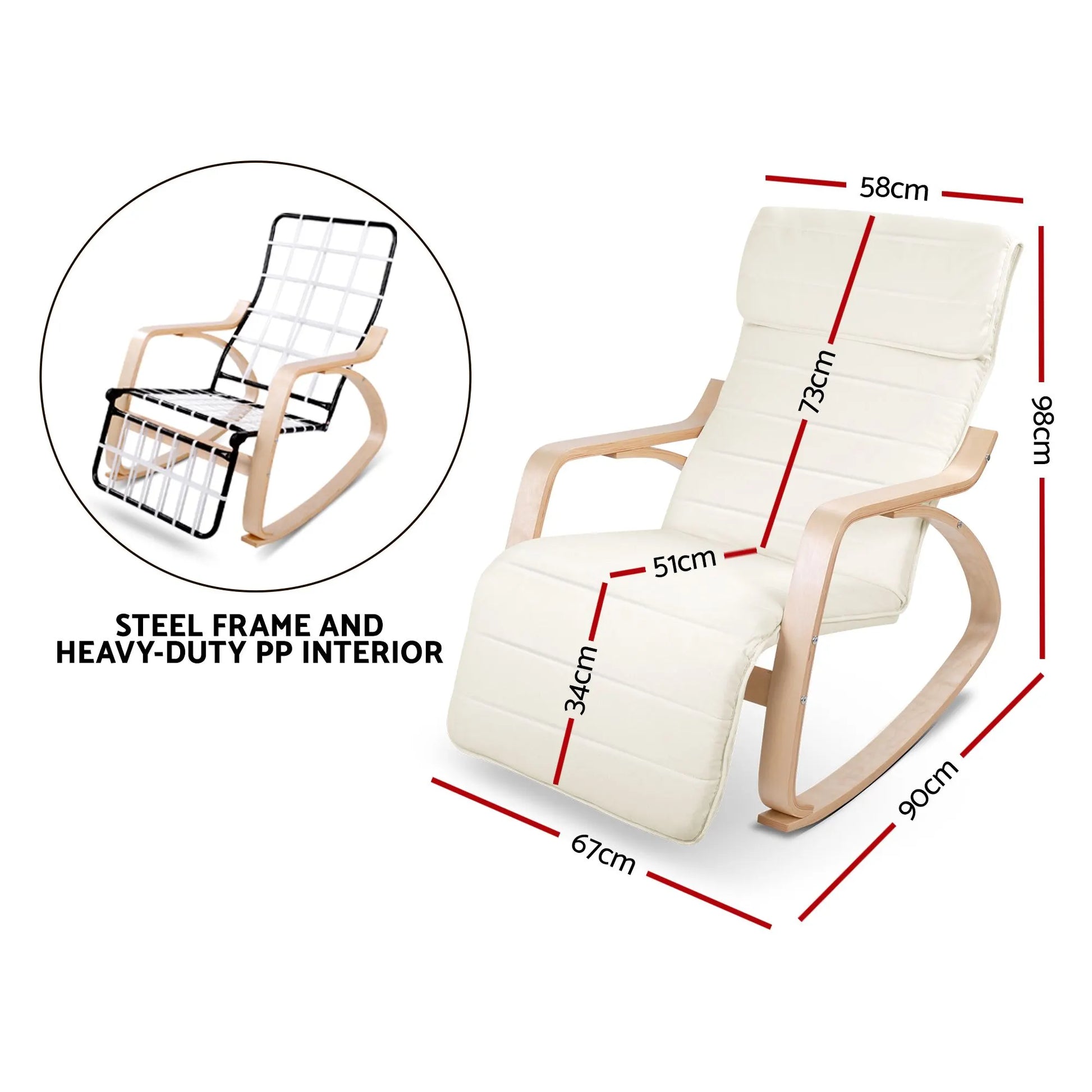 Artiss Rocking Armchair Footrest Nursing Beige Afton - Image 2
