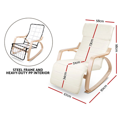 Artiss Rocking Armchair Footrest Nursing Beige Afton - Image 2
