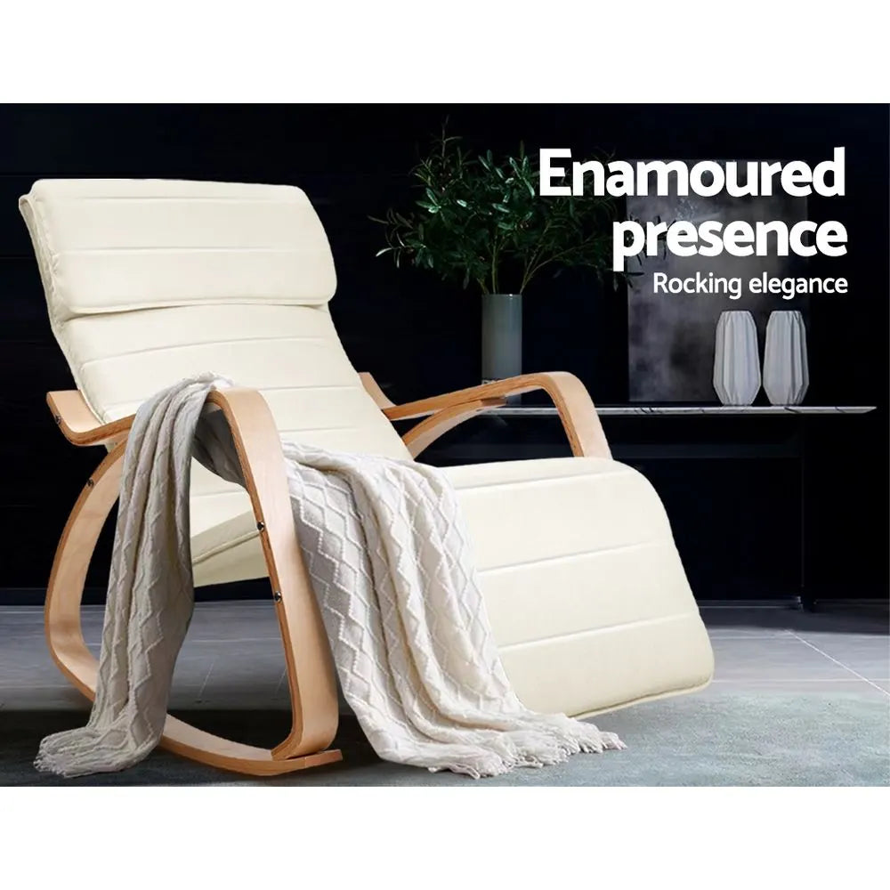Artiss Rocking Armchair Footrest Nursing Beige Afton - Image 3