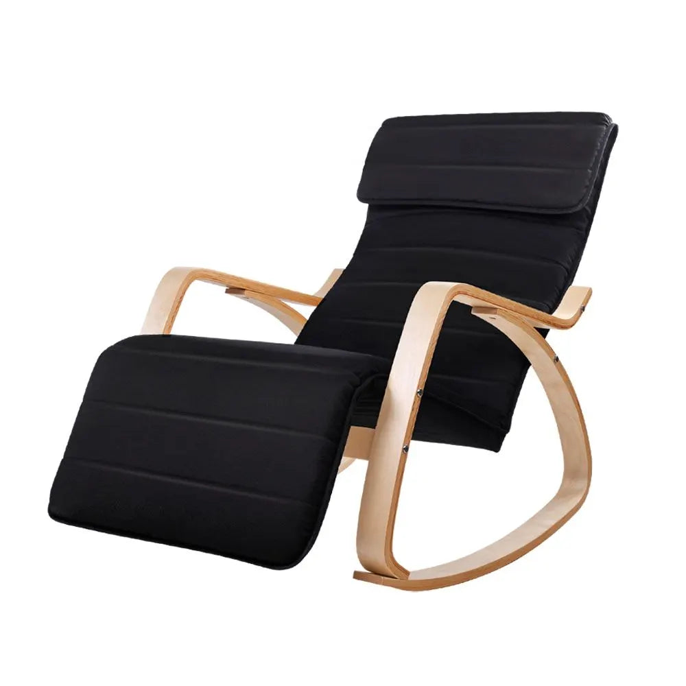 Artiss Rocking Armchair Footrest Nursing Black Afton - Image 2