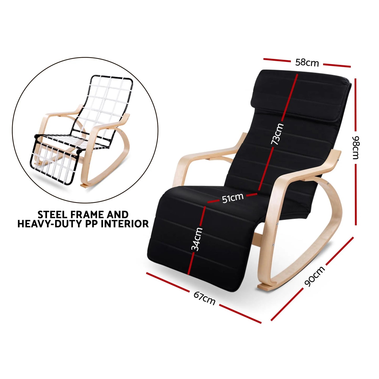Artiss Rocking Armchair Footrest Nursing Black Afton - Image 3