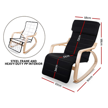 Artiss Rocking Armchair Footrest Nursing Black Afton - Image 3