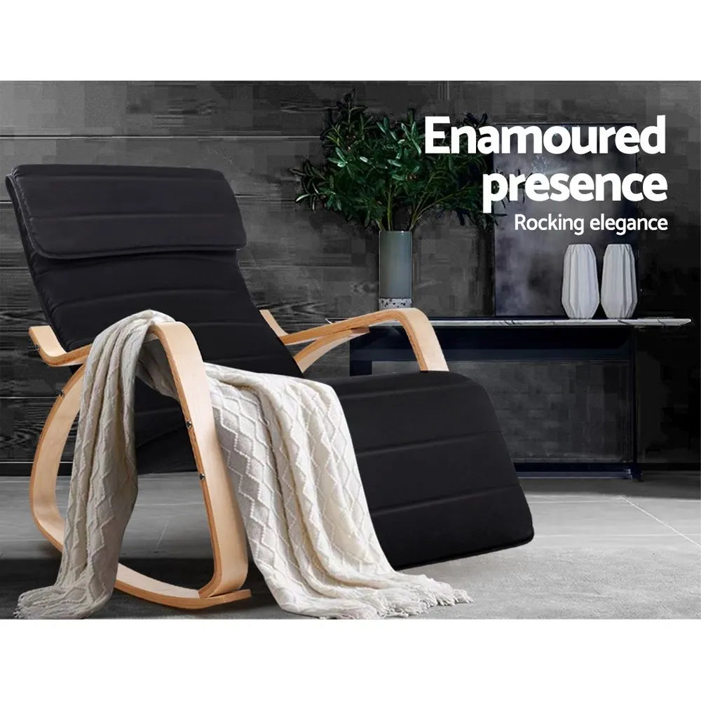 Artiss Rocking Armchair Footrest Nursing Black Afton - Image 5