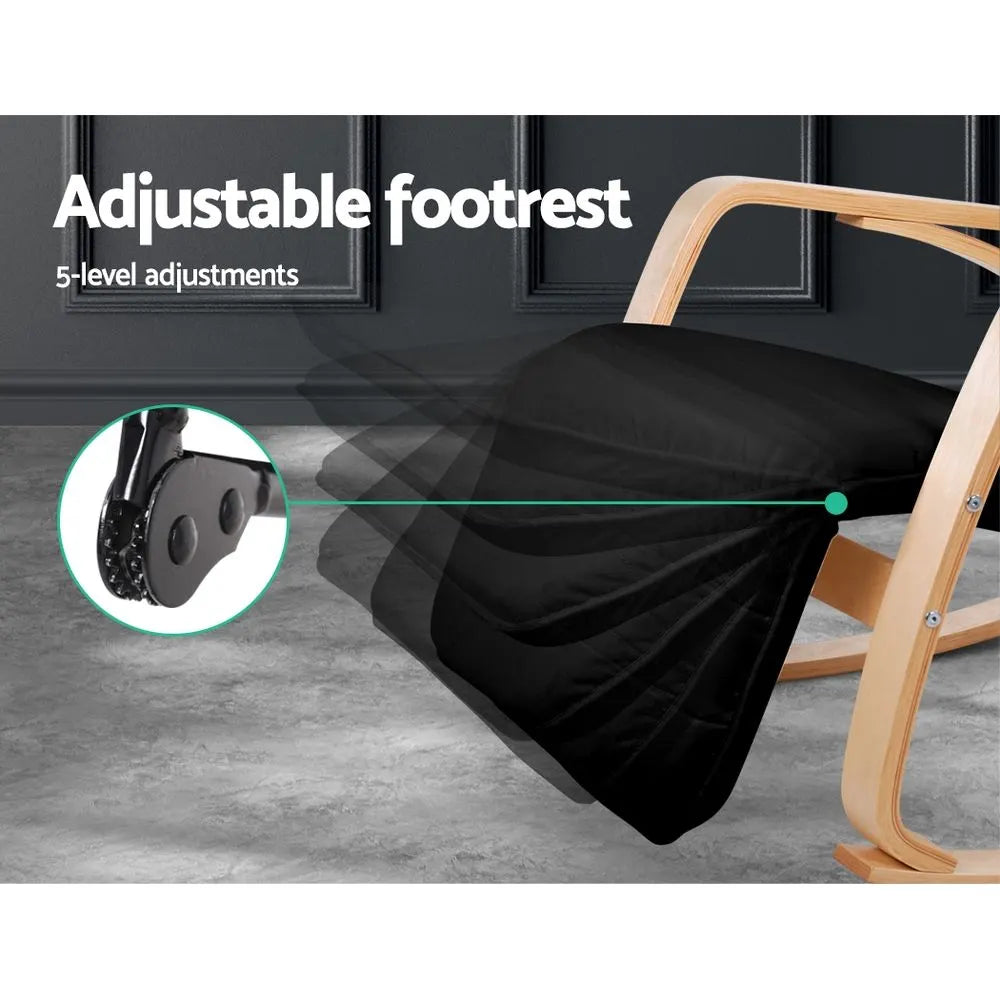 Artiss Rocking Armchair Footrest Nursing Black Afton - Image 6