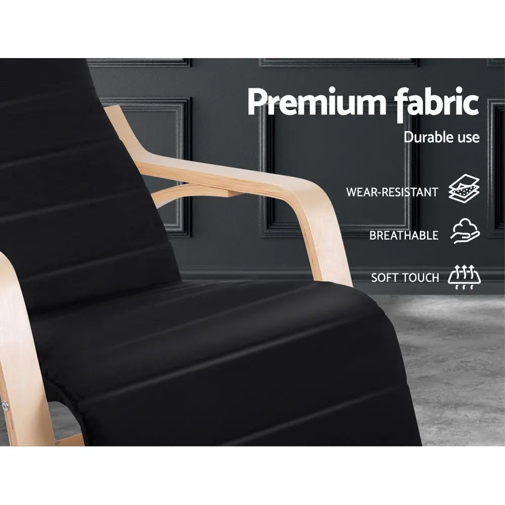 Artiss Rocking Armchair Footrest Nursing Black Afton - Image 7
