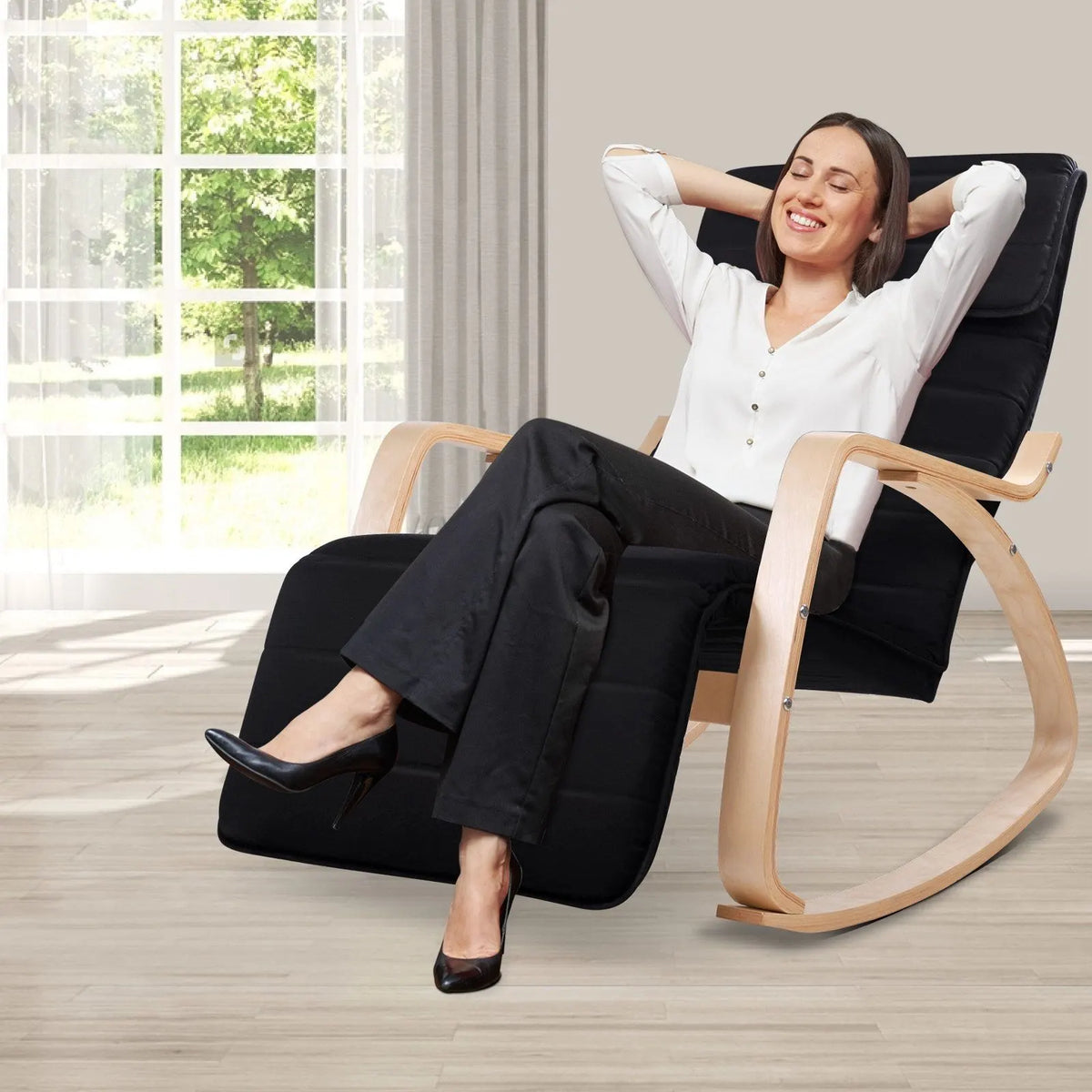 Artiss Rocking Armchair Footrest Nursing Black Afton - Image 8