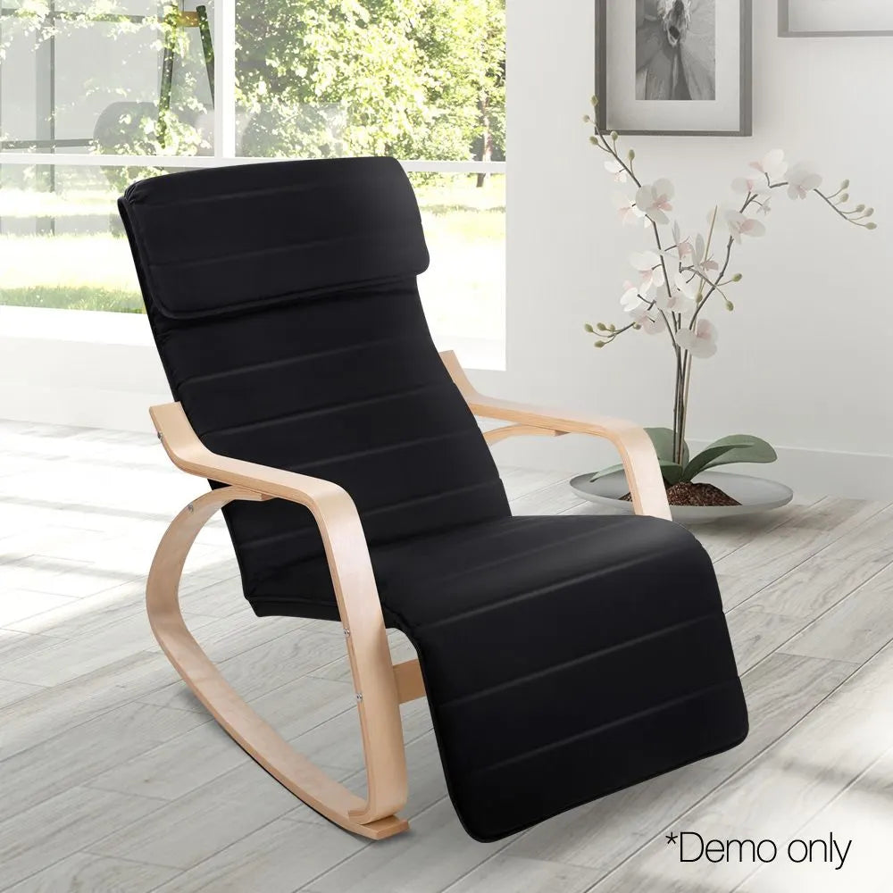 Artiss Rocking Armchair Footrest Nursing Black Afton - Image 9