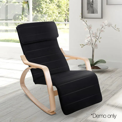 Artiss Rocking Armchair Footrest Nursing Black Afton - Image 9