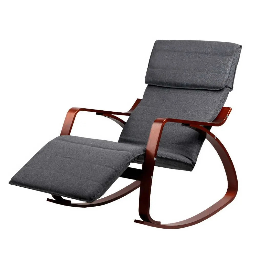 Artiss Rocking Armchair Footrest Nursing Charcoal Afton - Image 2