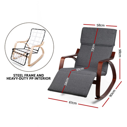 Artiss Rocking Armchair Footrest Nursing Charcoal Afton - Image 3