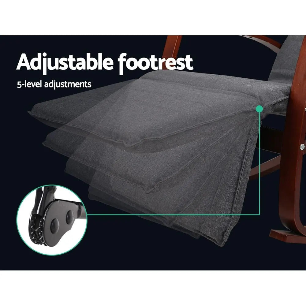 Artiss Rocking Armchair Footrest Nursing Charcoal Afton - Image 5