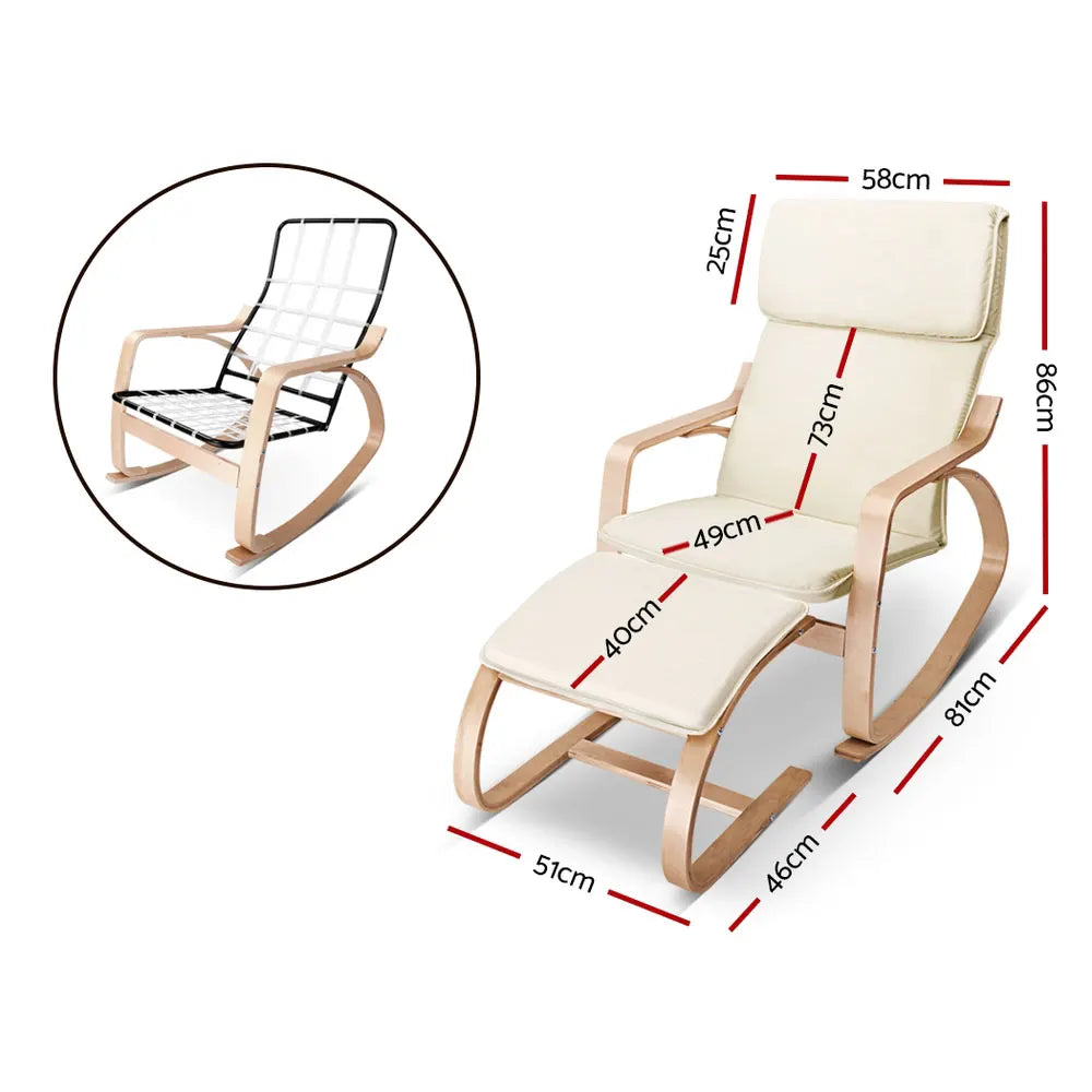 Artiss Rocking Armchair Footstool Bentwood Beige - Image 2