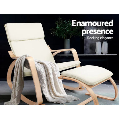 Artiss Rocking Armchair Footstool Bentwood Beige - Image 3