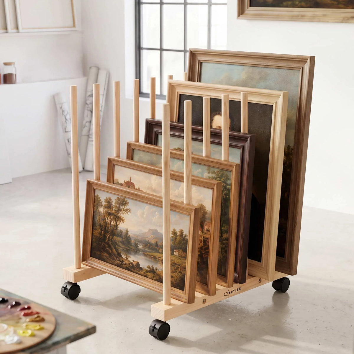 Artiss Wooden Art Drying & Canvas Storage Rack with Caster Wheels for Studio,Galleries,Classroom
