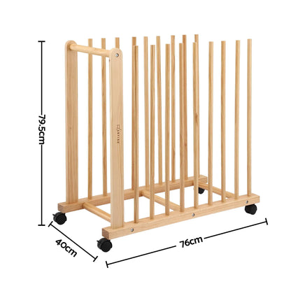 Artiss Art Drying & Storage Rack with Caster Wheels, Solid Wood Adjustable Slots Rack for Drawing Boards, Panels, Paintings, Artworks Display - Image 3