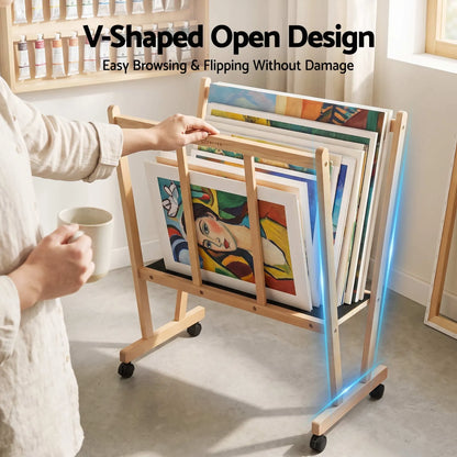 Artiss Art Display Wooden Print Rack with Castors-Canvas Drying & Storage Rack for Panels, Posters, Art Shows & Galleries  - Image 5