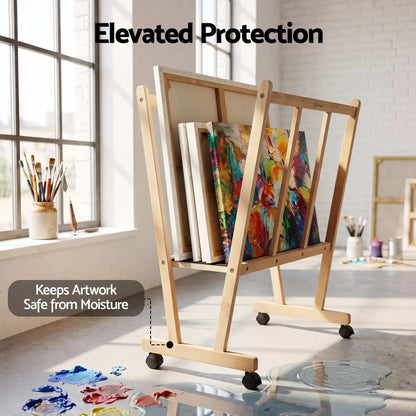 Artiss Art Display Wooden Print Rack with Castors-Canvas Drying & Storage Rack for Panels, Posters, Art Shows & Galleries  - Image 7