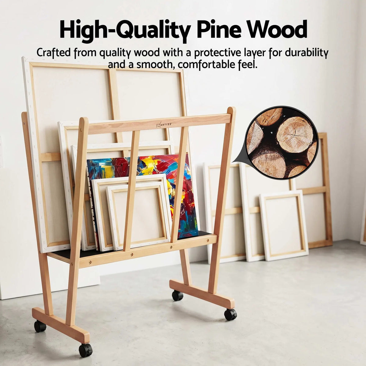 Artiss Art Display Wooden Print Rack with Castors-Canvas Drying & Storage Rack for Panels, Posters, Art Shows & Galleries  - Image 8