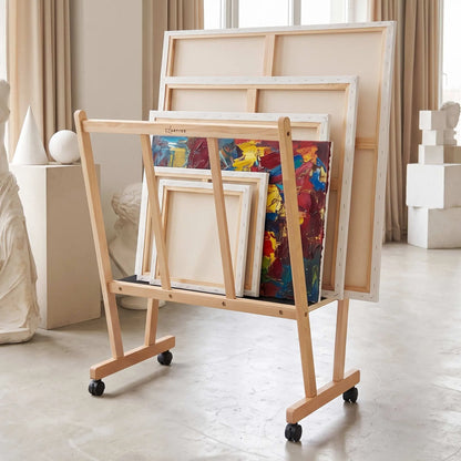 Artiss Art Display Wooden Print Rack with Castors-Canvas Drying & Storage Rack for Panels, Posters, Art Shows & Galleries  - Image 9