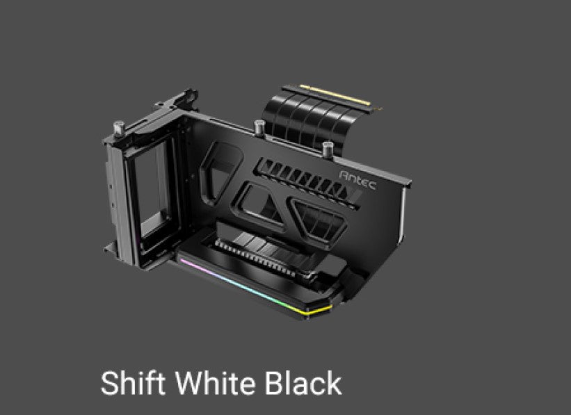 Antec RGB Adjustable Shift PCI Vertical GPU Bracket PCI-E 4.0 Riser Cable Black (190mm) for 4090  7900 XTX Cards. E-ATX, ATX, Case. 4 PCI required