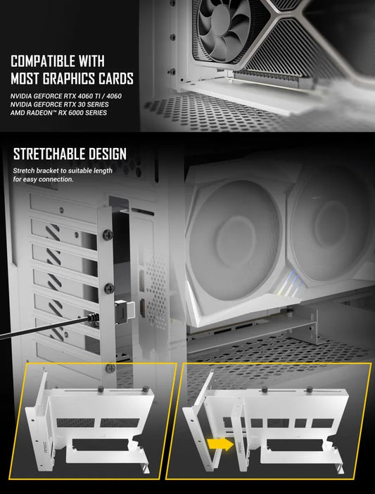 Antec Adjustable Vertical PCI Bracket withPCI-E 4.0 Cable Kit White (200mm) x 16 Speed, Gold Plat...