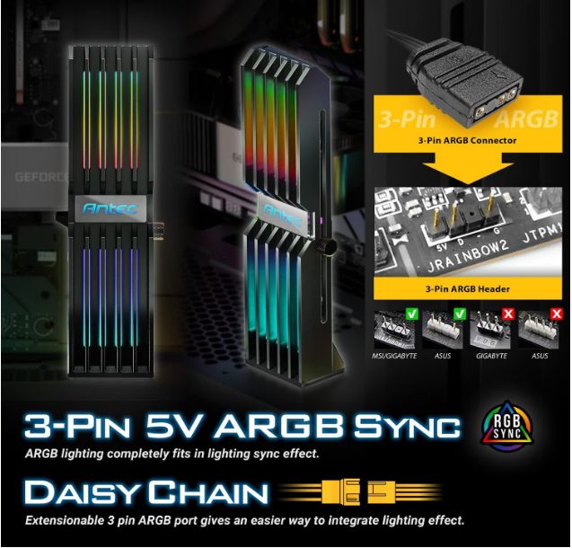 (LS)Antec RGB GPU Support Bracket, Graphics Card Holder, Addressable RGB 5V 3PIN RGB Connector. B... - Image 3