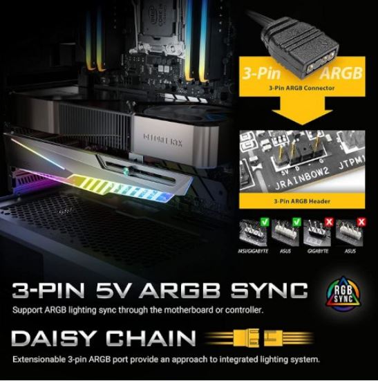 Antec GPU Bracket Dagger Black ARGB 5V 3-Pin.  5 holes. Horizontal Mount GPU 170-270mm. universal... - Image 3