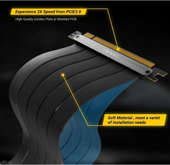 Antec Vertical PCI Bracket and PCI-E 4.0 Cable Kit (200mm) Black. Universal 5070  7000x. Premium... - Image 3