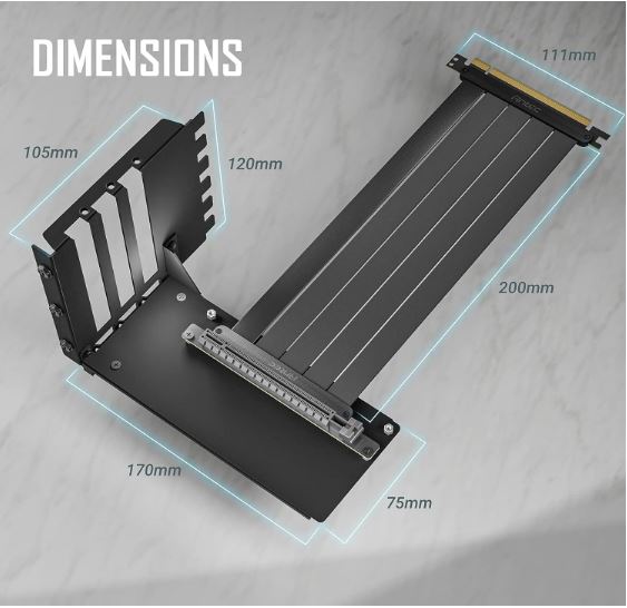 Antec Vertical PCI Bracket and PCI-E 4.0 Cable Kit (200mm) Black. Universal 5070  7000x. Premium... - Image 4