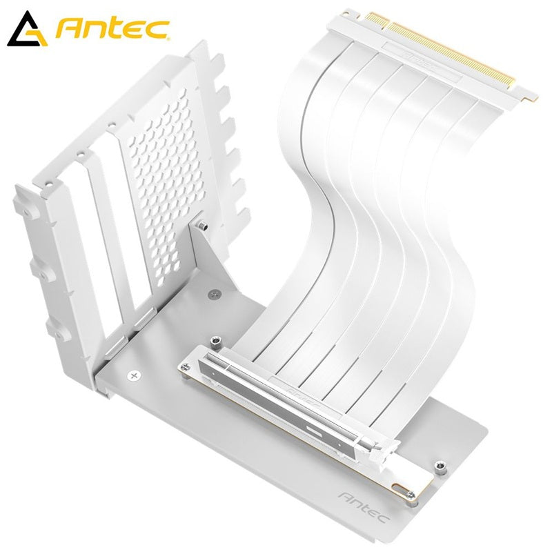 Antec AT-RCVB-BK200-PCIE5 RTX50 PCI-E 5.0 Riser Cable Vertical Bracket Kit - White, 200mm, 64GB/s...