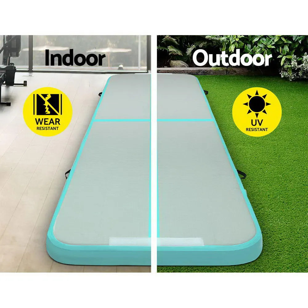 Everfit 3m x 1m Air Track Mat Gymnastic Tumbling Mint Green and Grey - Image 4