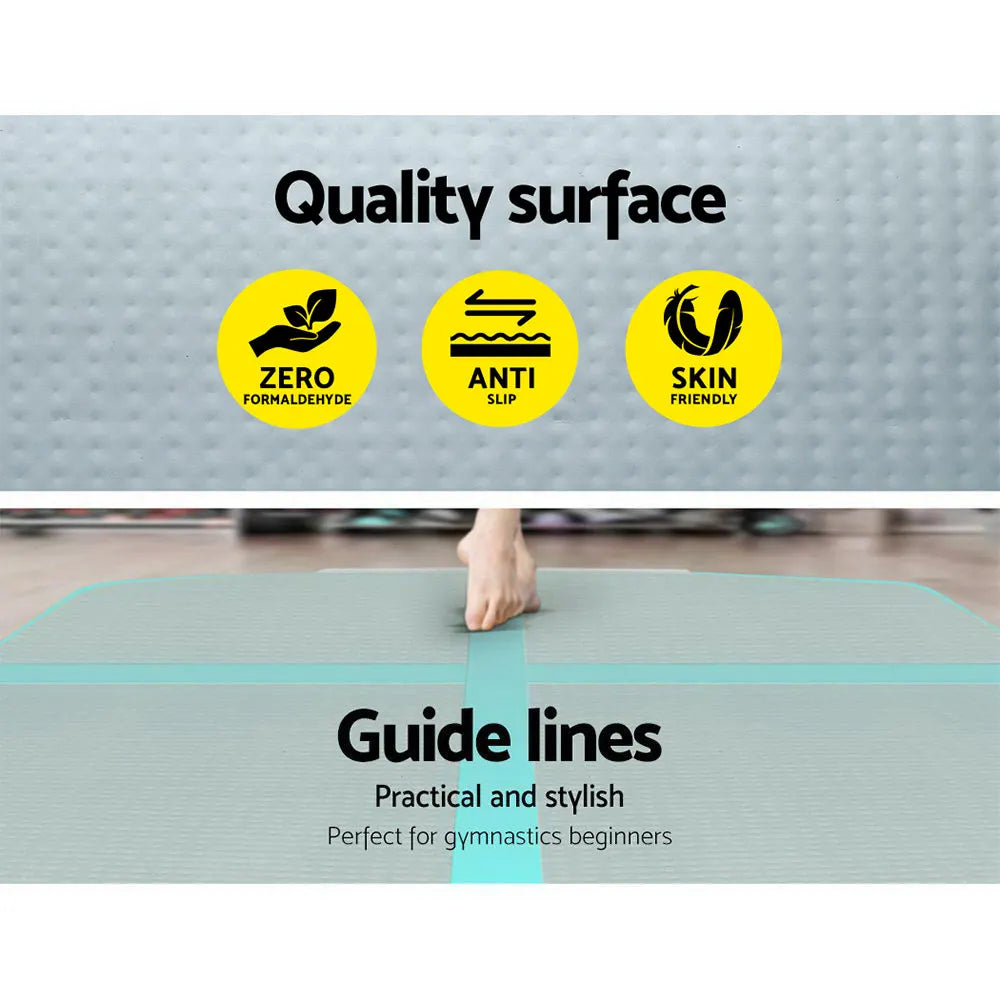 Everfit 3m x 1m Air Track Mat Gymnastic Tumbling Mint Green and Grey - Image 5