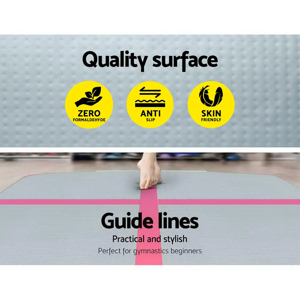 Everfit 3m x 1m Air Track Mat Gymnastic Tumbling Pink and Grey - Image 5