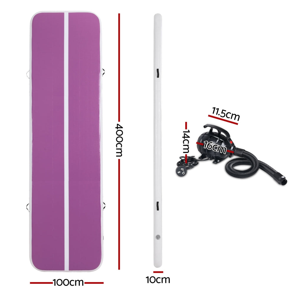 Everfit 4M Air Track Gymnastics Tumbling Exercise Yoga Mat W/ Pump Inflatable Purple - Image 2