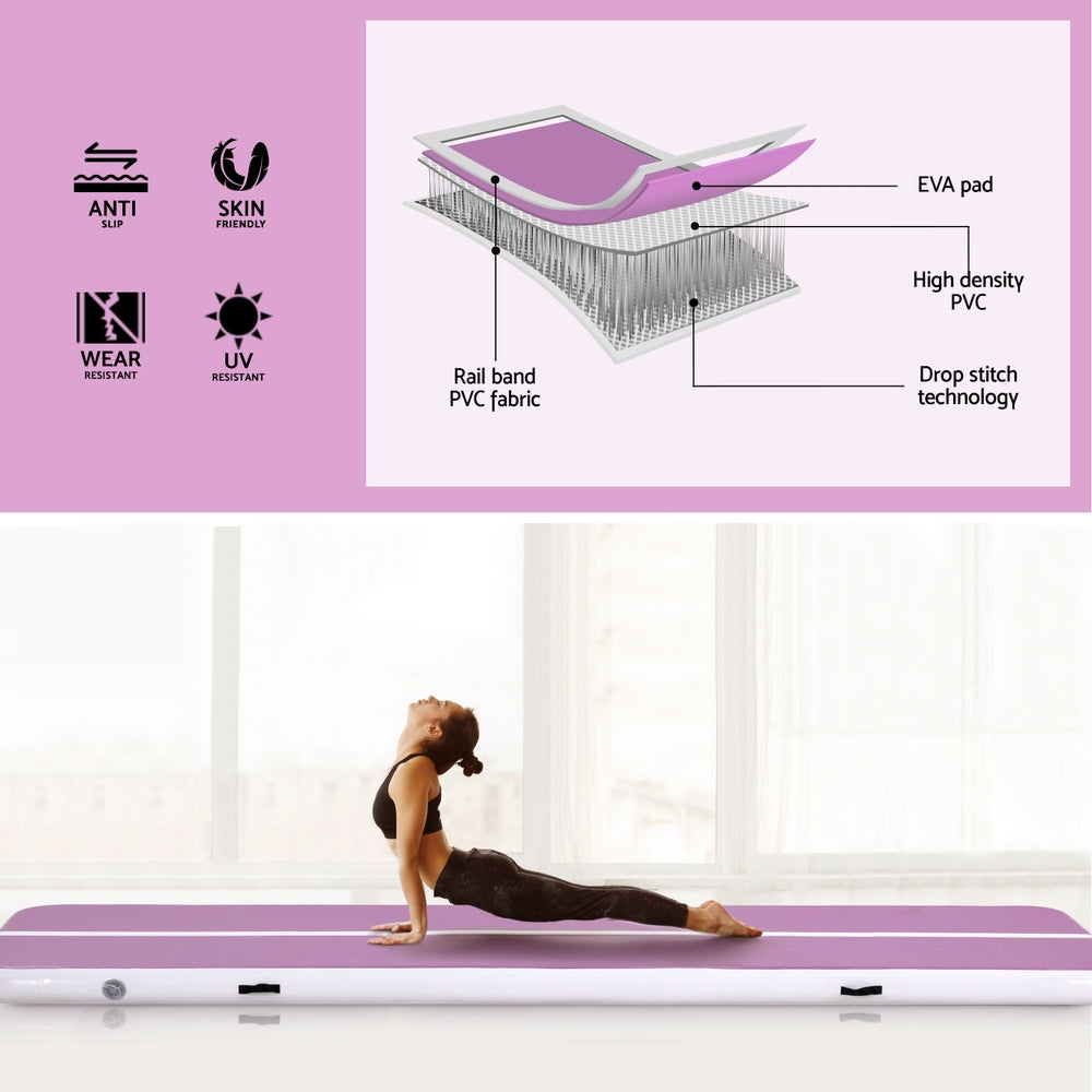 Everfit 4M Air Track Gymnastics Tumbling Exercise Yoga Mat W/ Pump Inflatable Purple - Image 4