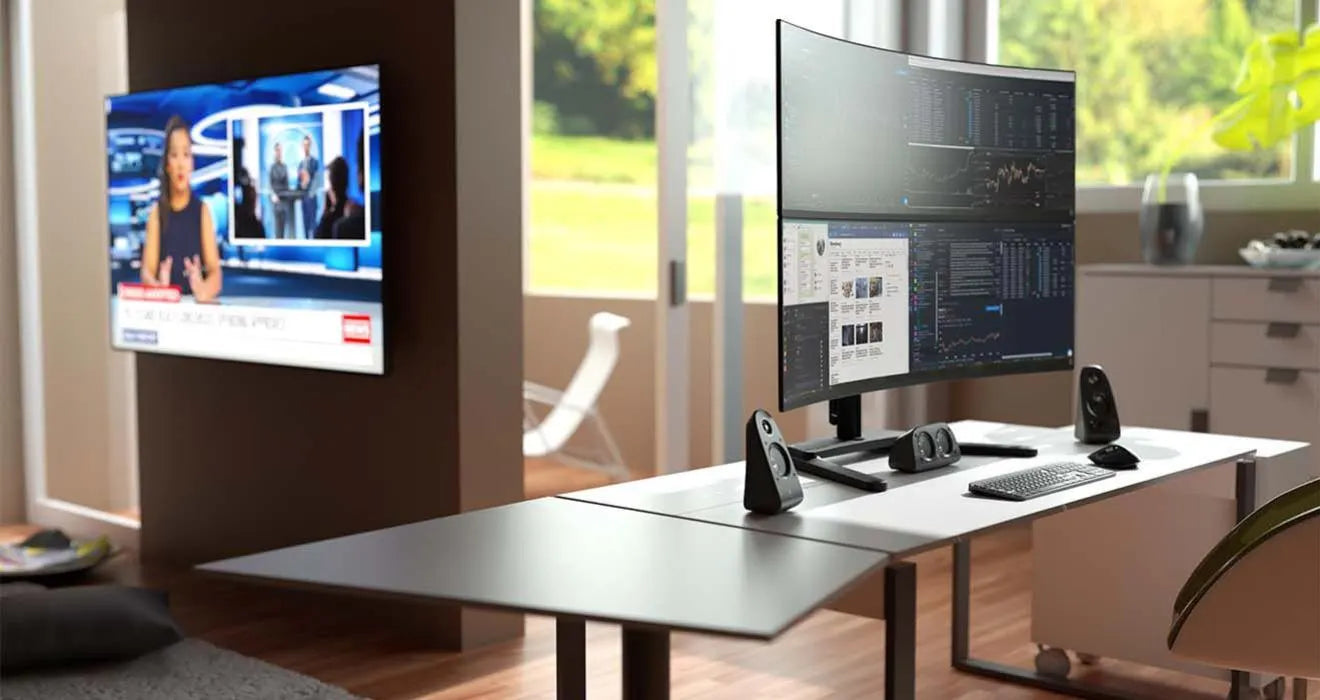 Atdec Super Heavy-Duty Dual Stacked Mount on Freestanding Base - Black - Monitors - Mounts