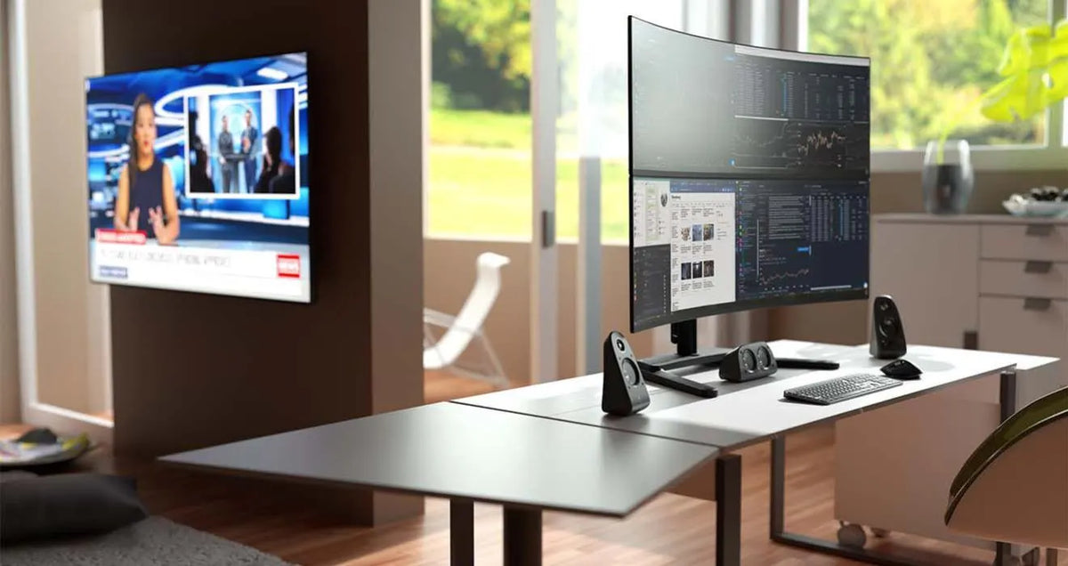 Atdec Super Heavy-Duty Dual Stacked Mount on Freestanding Base - Black - Monitors - Mounts