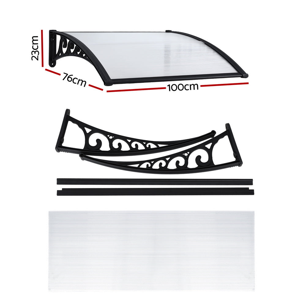 Instahut Window Door Awning 0.8mx1m Transparent - Image 2