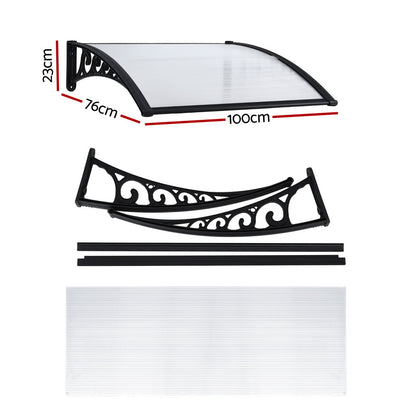 Instahut Window Door Awning 0.8mx1m Transparent - Image 2