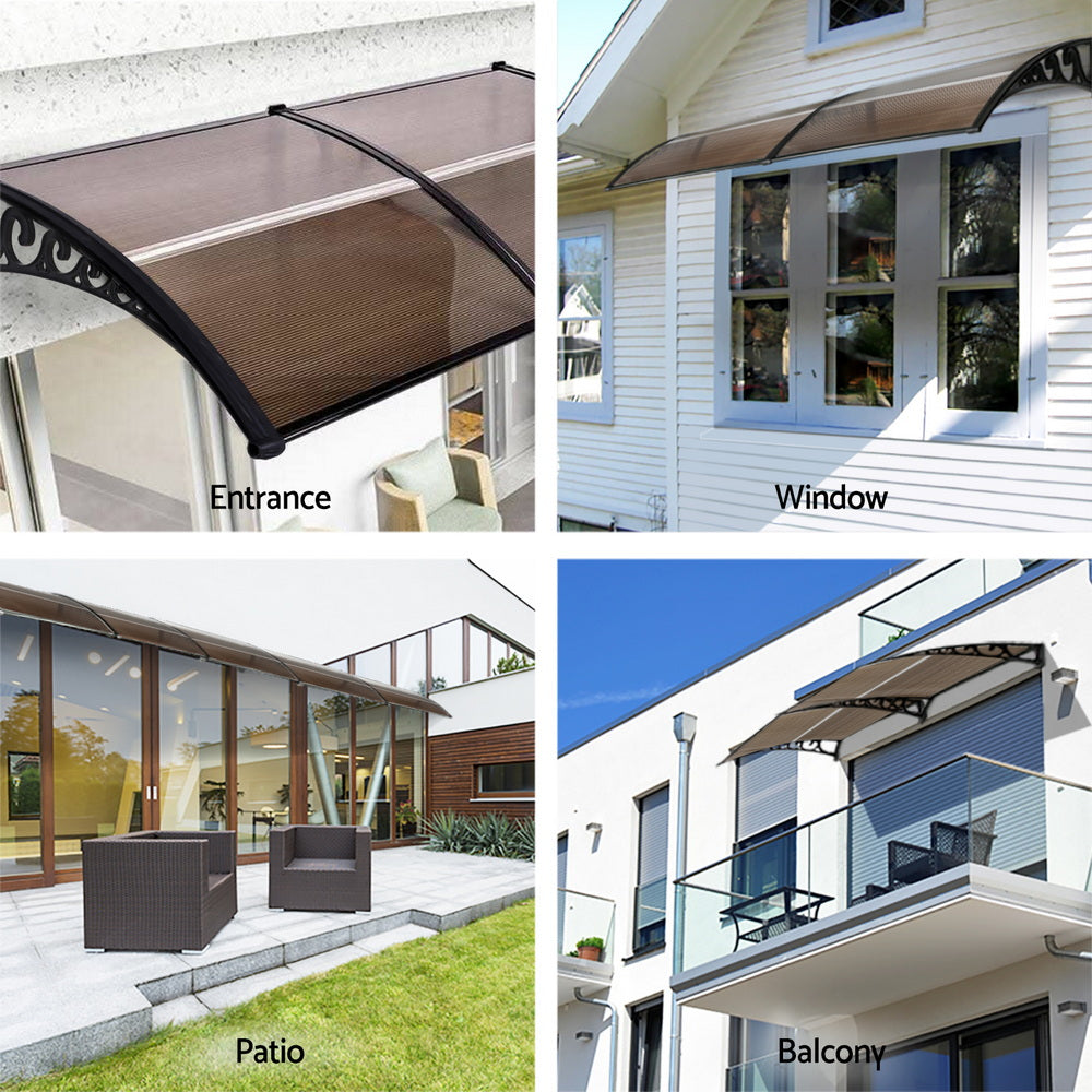 Instahut Window Door Awning 0.8mx2m Brown - Image 4