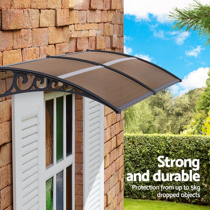Instahut Window Door Awning 0.8mx2m Brown - Image 5