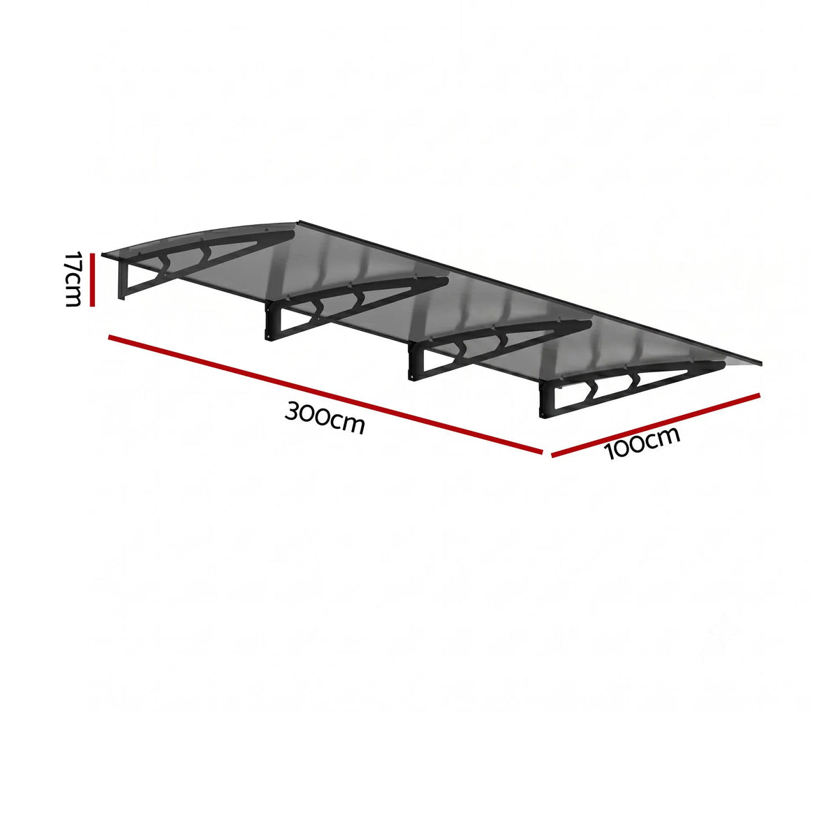 Instahut Window Door Awning Canopy 1m x 3m Grey Solid Sheet Metal Frame - Image 2