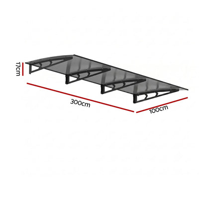 Instahut Window Door Awning Canopy 1m x 3m Grey Solid Sheet Metal Frame - Image 2
