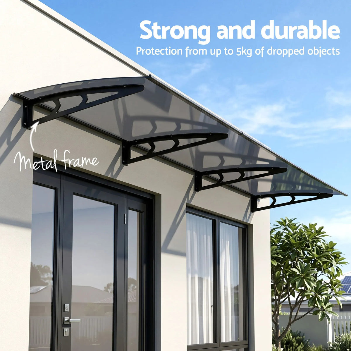 Instahut Window Door Awning Canopy 1m x 3m Grey Solid Sheet Metal Frame - Image 4