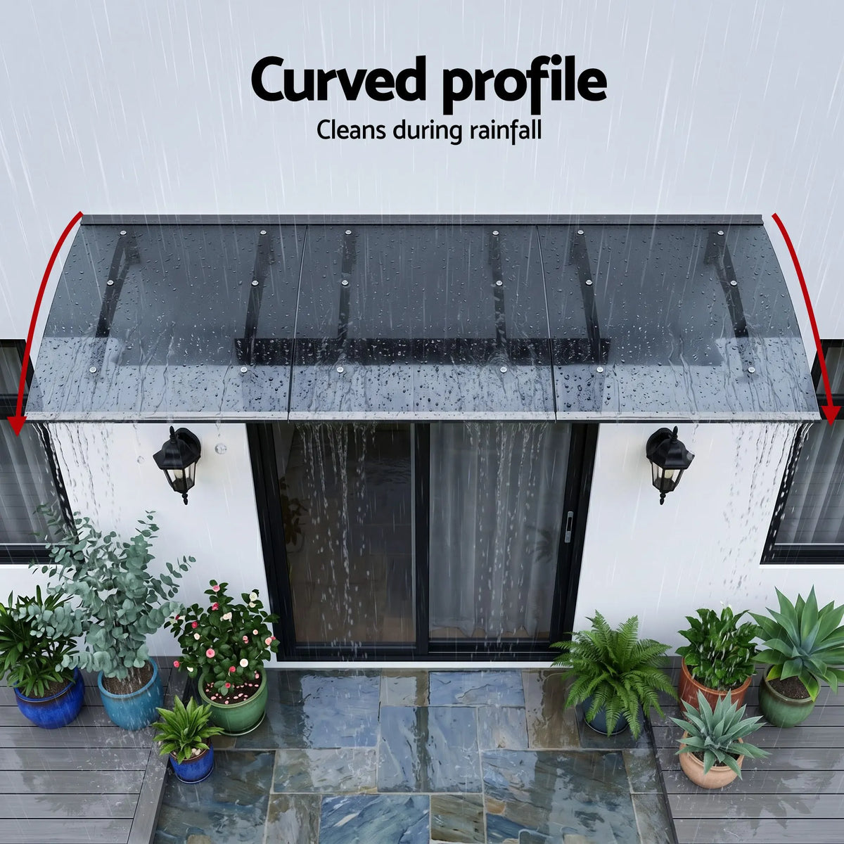 Instahut Window Door Awning Canopy 1m x 3m Grey Solid Sheet Metal Frame - Image 5