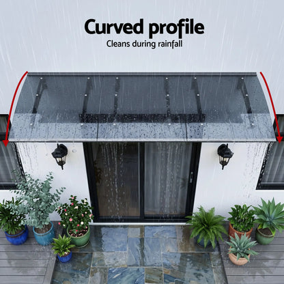 Instahut Window Door Awning Canopy 1m x 3m Grey Solid Sheet Metal Frame - Image 5